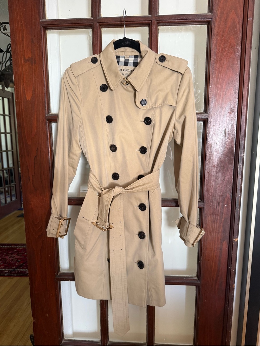 Burberry Honey Beige Double-Breasted Trench Coat with Gold Belt + Buckles - Picture 3 of 16